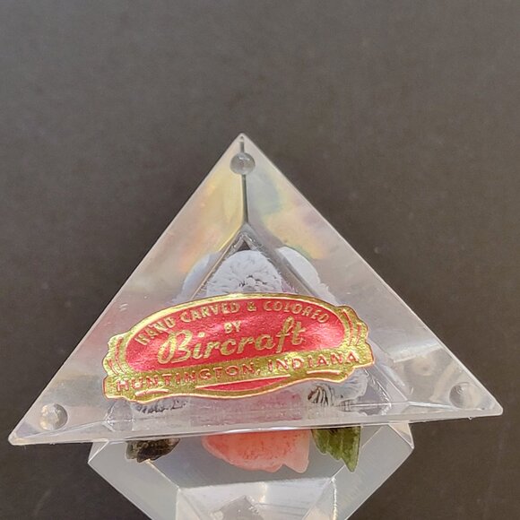 Vintage Bircraft Indiana Lucite Pink Rose & Cross on Base Stand Hand Carved 3"H - Picture 5 of 6